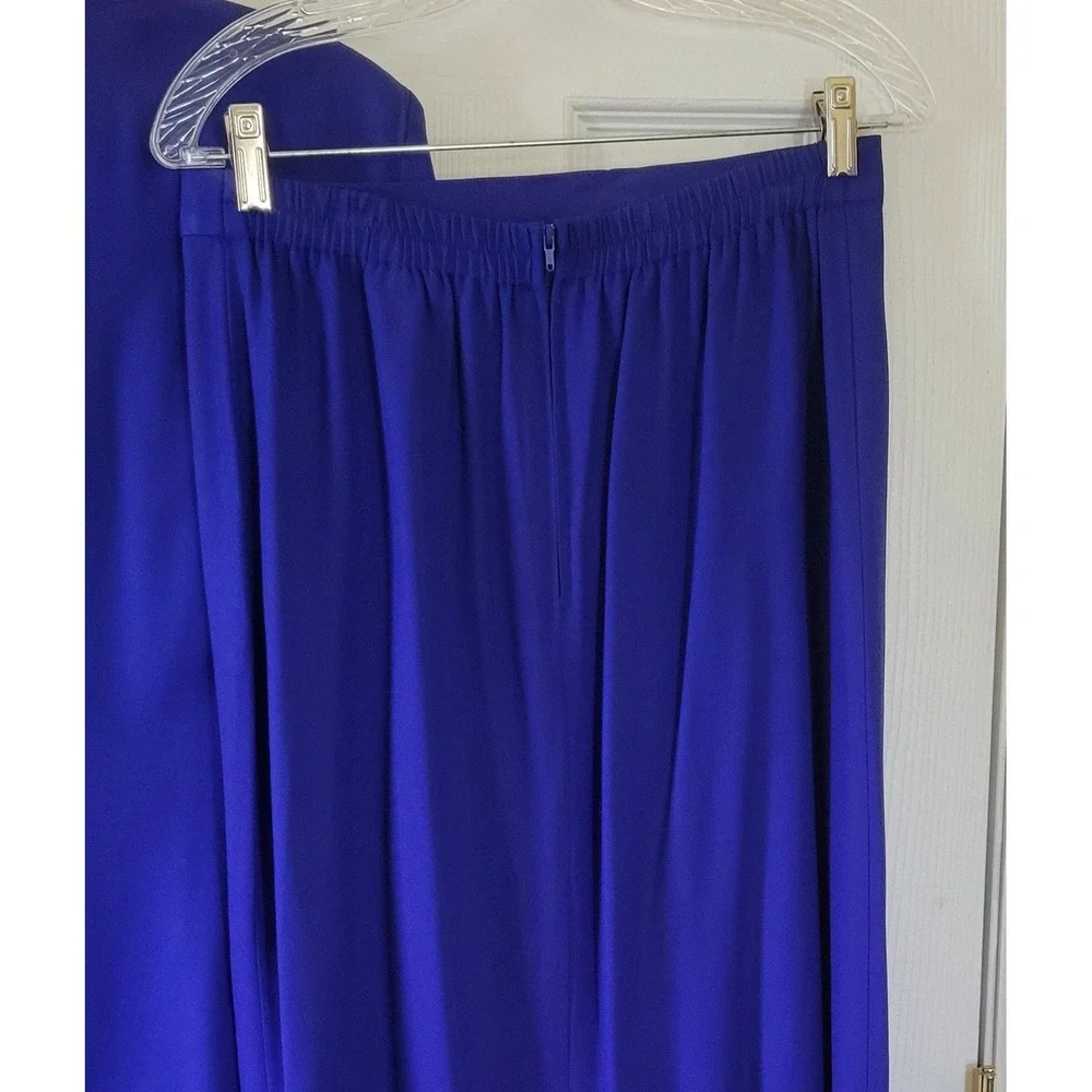 Vintage Royal‎ Blue Skirt Suit Short Sleeve Embroidered Beaded 2pc Size 14 USA
